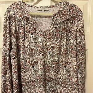 LOFT Women's XL Burgundy & White Paisley Print Top - GORGEOUS!